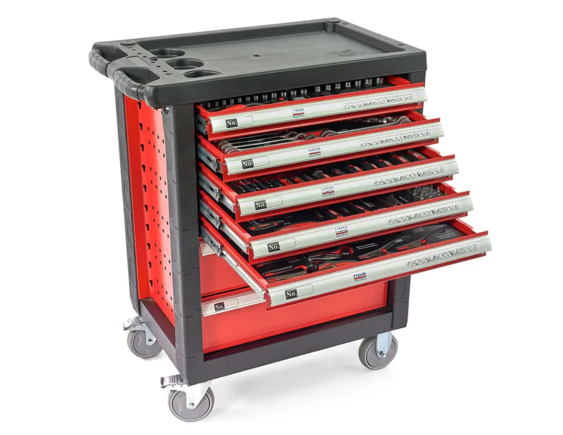 HBM gevulde gereedschapswagen 196-delig, rood